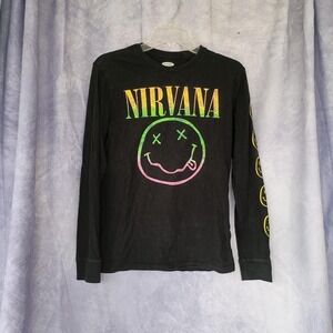 Nirvana Colorful Graphic Band Tee Smiley Face Long Sleeve‎ XS